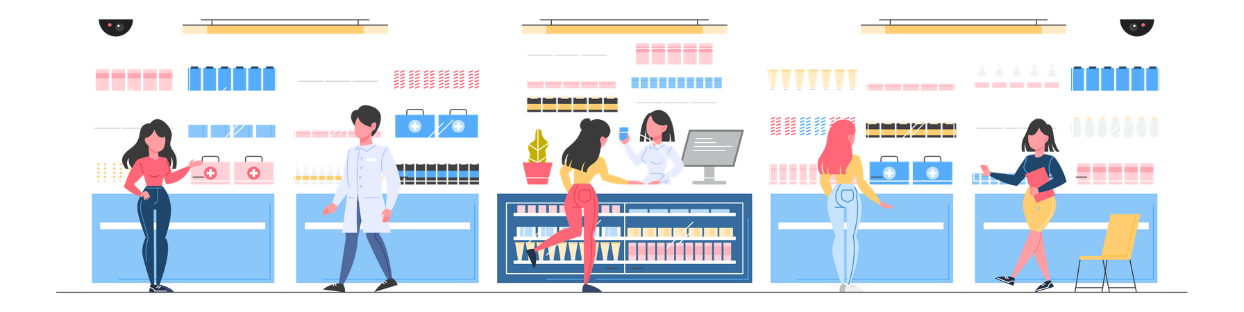 People buying medicine from drugstore  Illustration