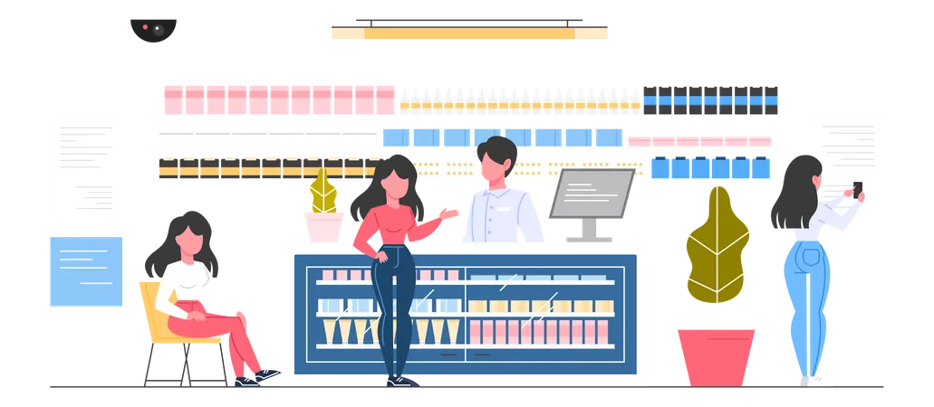 People buying medicine from pharmacy Illustration
