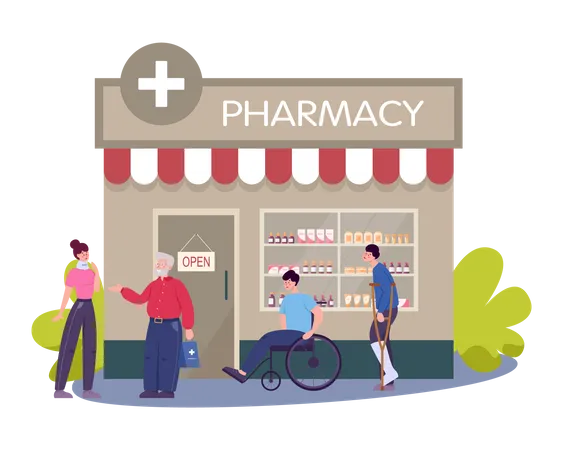 People buying medicine from Pharmacy Shop  Illustration