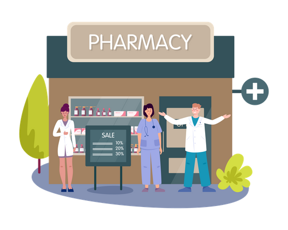 People buying medicine from store Illustration