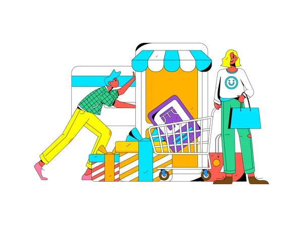 People Shopping Online Illustration