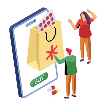 People buying online medicines from online pharmacy  Illustration