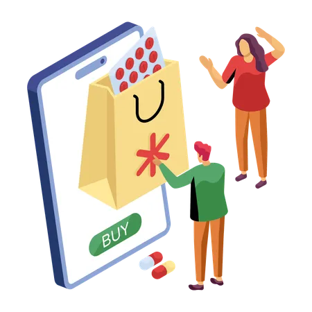 People buying online medicines from online pharmacy  Illustration