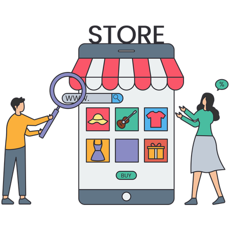 People buying online on mobile app  Illustration