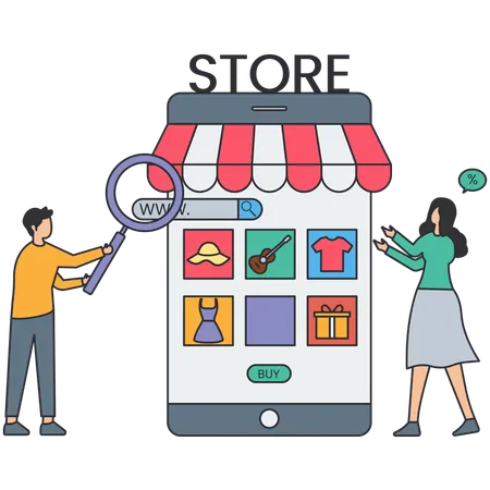 People buying online on mobile app  Illustration