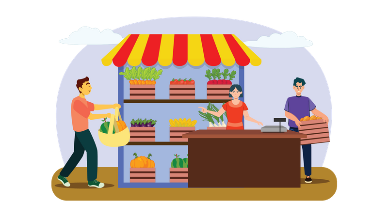 People buying Organic Food  Illustration