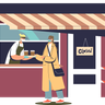 illustrations of people buying takeaway food