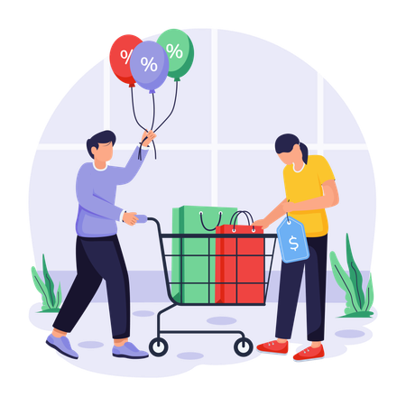 People buys products from sale  일러스트레이션