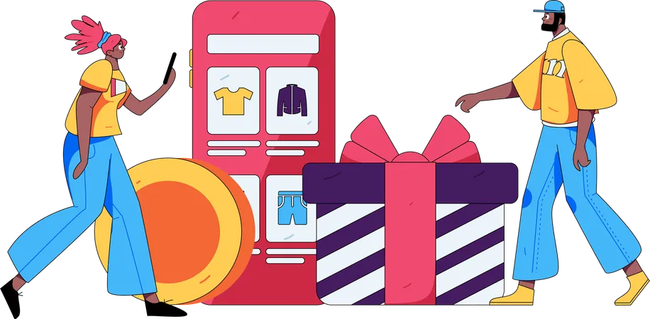 People buys products from shopping application  Illustration