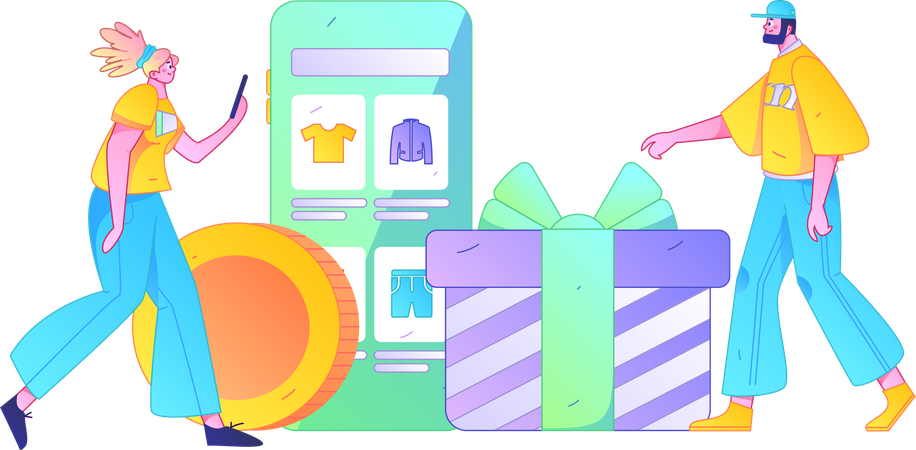 People buys products from shopping application  Illustration