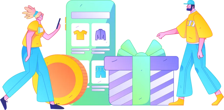 People buys products from shopping application  Illustration