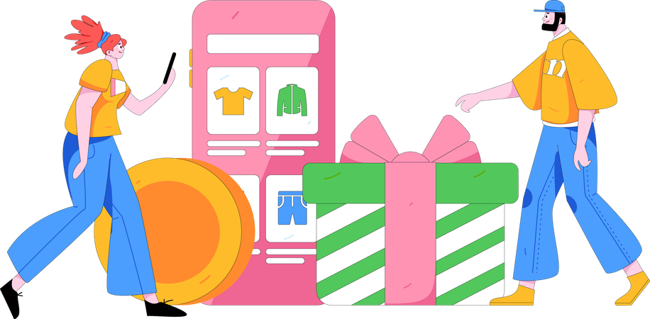 People buys products from shopping application  Illustration