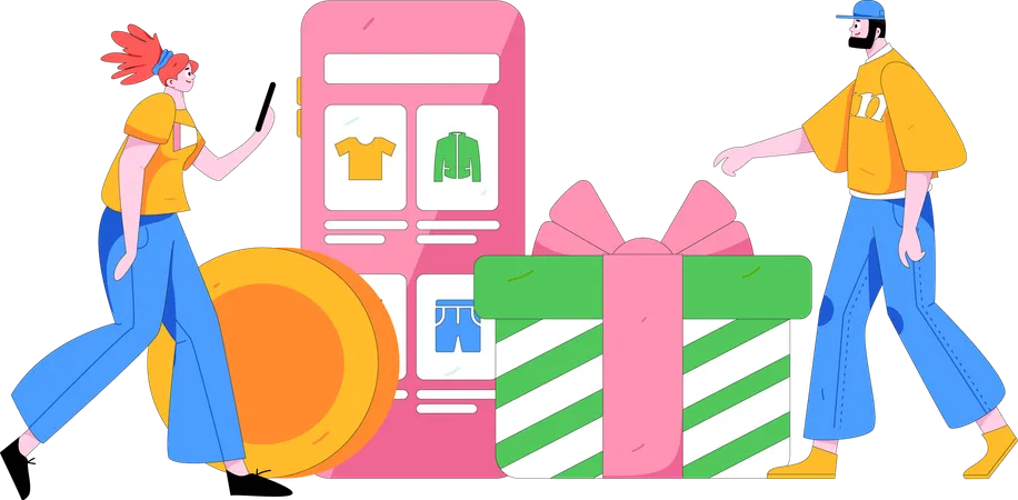 People buys products from shopping application  Illustration