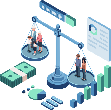 People calculating age dependency ratio  Illustration