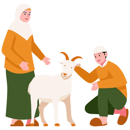 People caring for Goat  Illustration