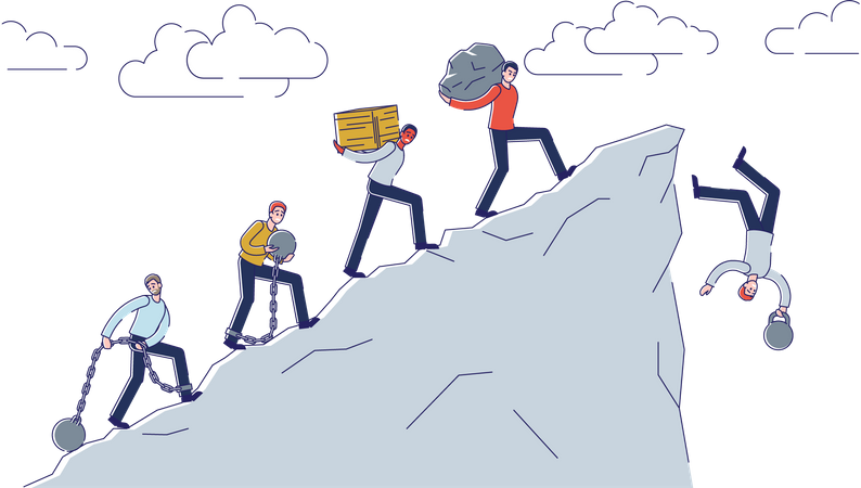 People carry burden off the cliff Illustration