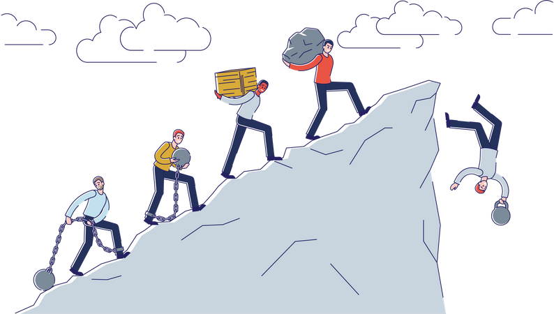 People carry burden off the cliff  Illustration