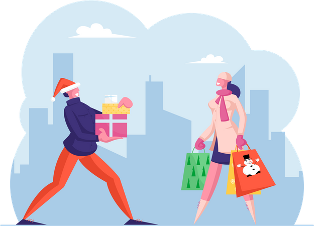People Carry Gift Box Illustration