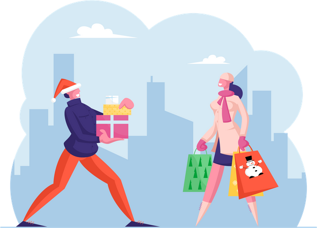 People Carry Gift Box  Illustration