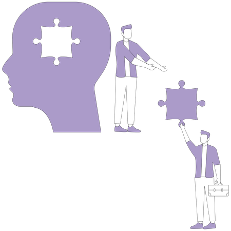 People carry missing puzzle to a big head  Illustration