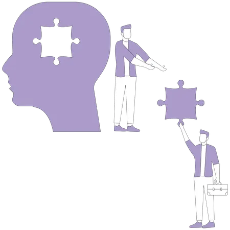 People carry missing puzzle to a big head  Illustration