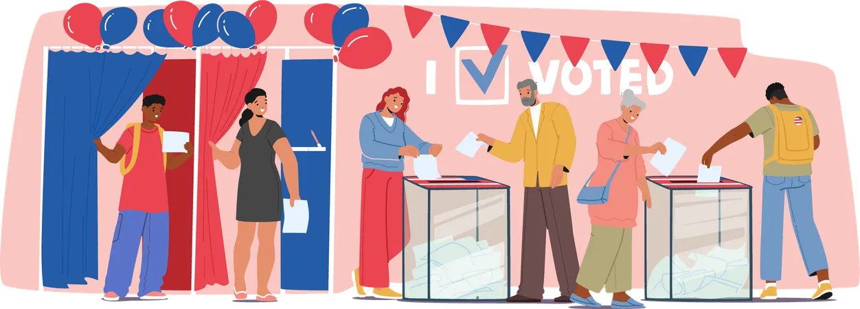 People Casting Their Votes At Polling Station  Illustration