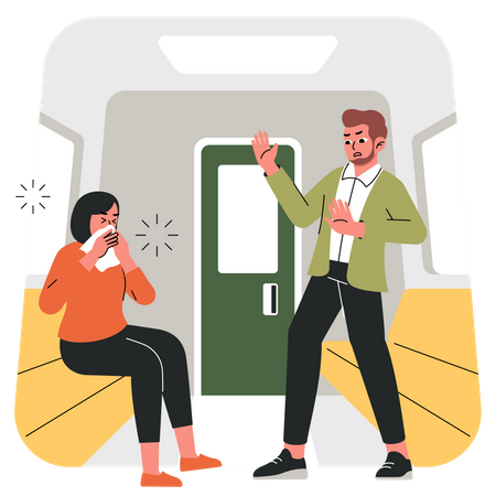 People catching virus in public transportation  Illustration