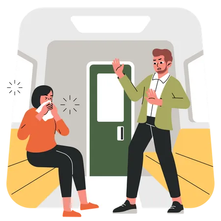 People catching virus in public transportation  Illustration