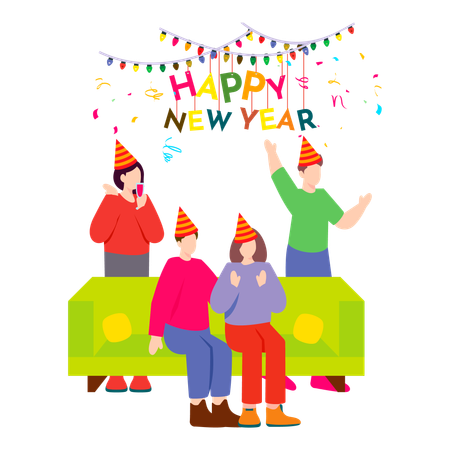 People celebrate and have fun during New Year festivities  Illustration