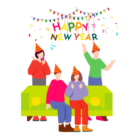 People celebrate and have fun during New Year festivities  Illustration