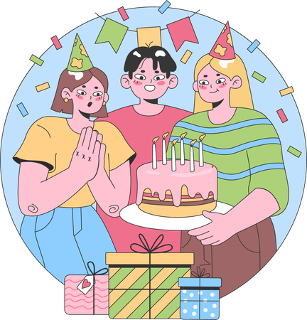 People celebrate birthday party  イラスト