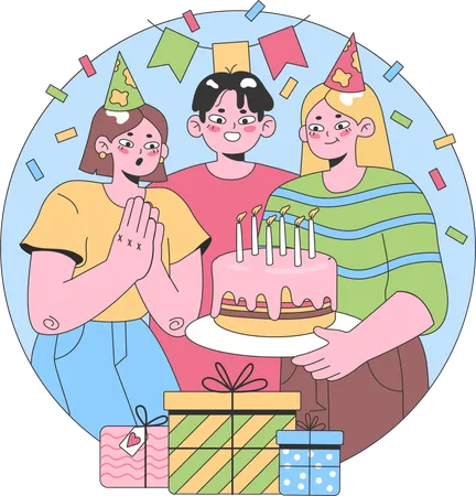 People celebrate birthday party  イラスト
