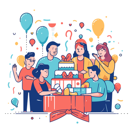 People celebrate birthday party  Illustration