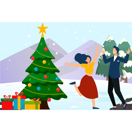 People celebrate christmas and new year  イラスト