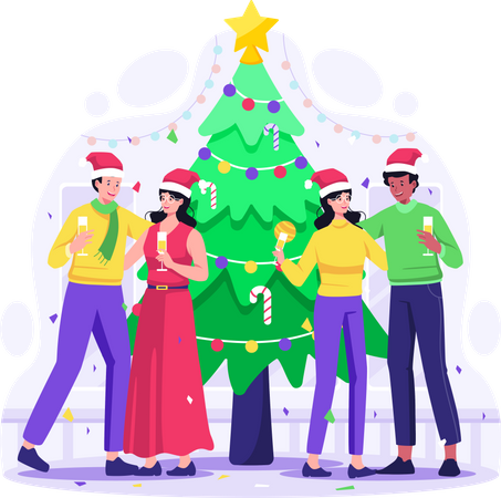 People celebrate Christmas and new year Illustration