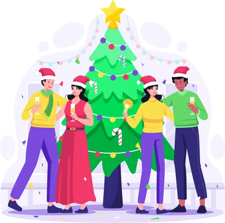 People celebrate Christmas and new year Illustration