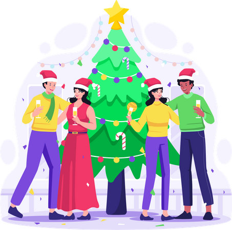 People celebrate Christmas and new year  Illustration