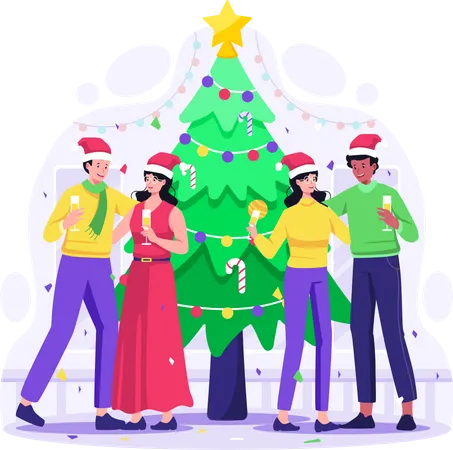 People celebrate Christmas and new year  Illustration