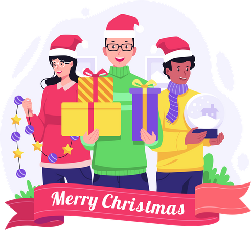 People celebrate Christmas  Illustration