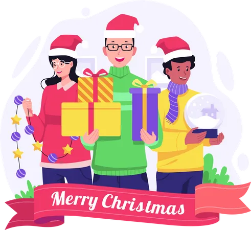 People celebrate Christmas  Illustration