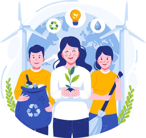 World Environment Day People Celebrate Environment Day By Taking Care Of The Earth Save Our Planet Save Energy Earth Day Concept Vector Illustration Illustration