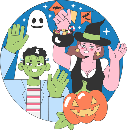 People celebrate Halloween  Illustration