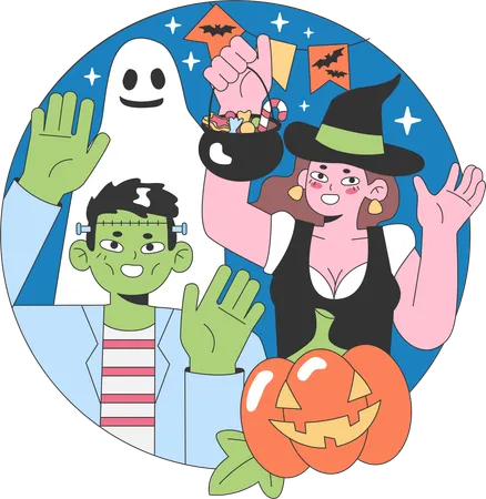 People celebrate Halloween  Illustration