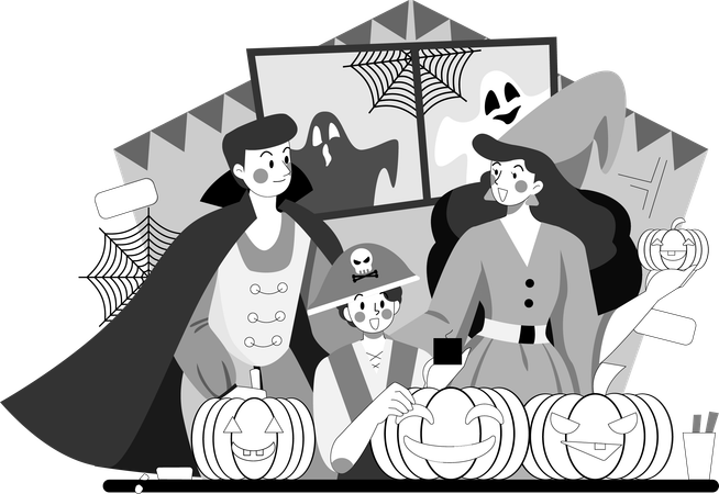 人々はハロウィーンの日を祝う  イラスト