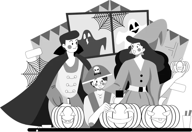 人々はハロウィーンの日を祝う  イラスト