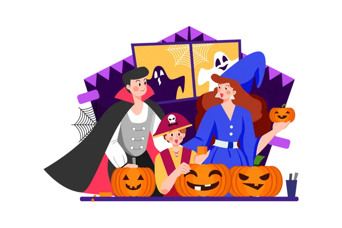 People celebrate Halloween day  Illustration