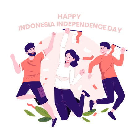 People celebrate Indonesian Independence day  Illustration