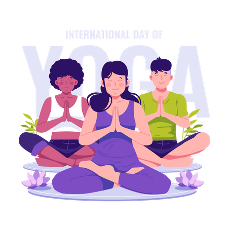 People celebrate international yoga day  イラスト