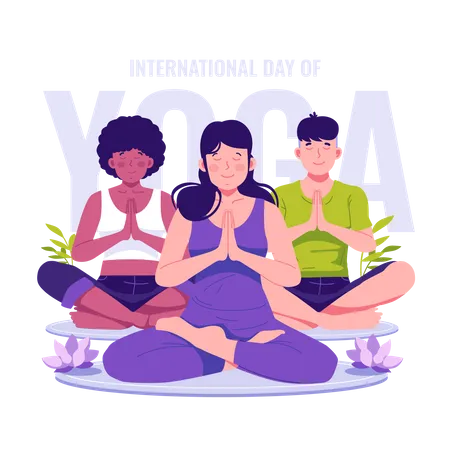People Celebrate International Yoga Day イラスト