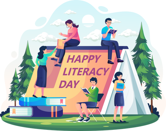 People celebrate Literacy day  Illustration